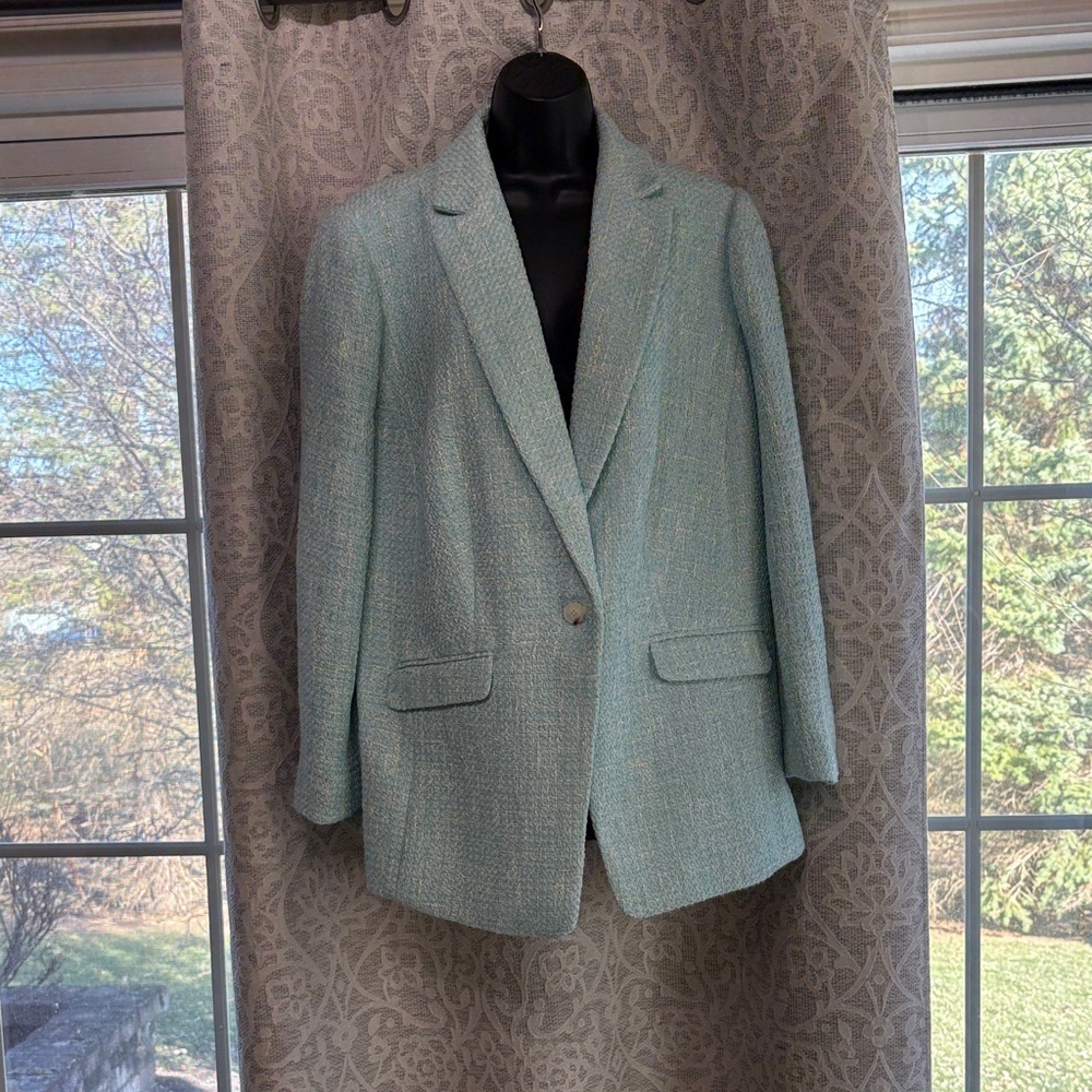 Talbots plus Tweed Tailored Blazer Tiffany Aqua Career - 14 W - NWT